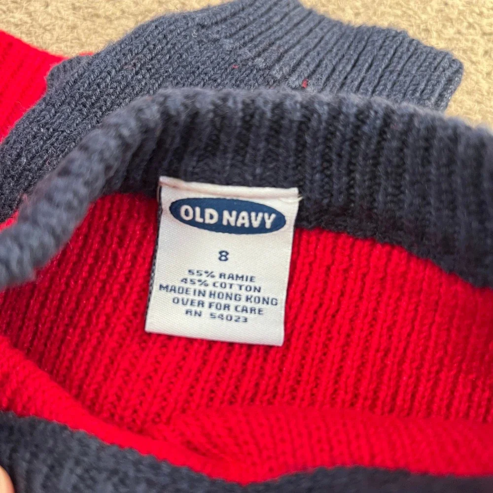 Vintage 1990s Old Navy Red‎ Navy Blue Colorblock Striped Knit Sweater Size 8